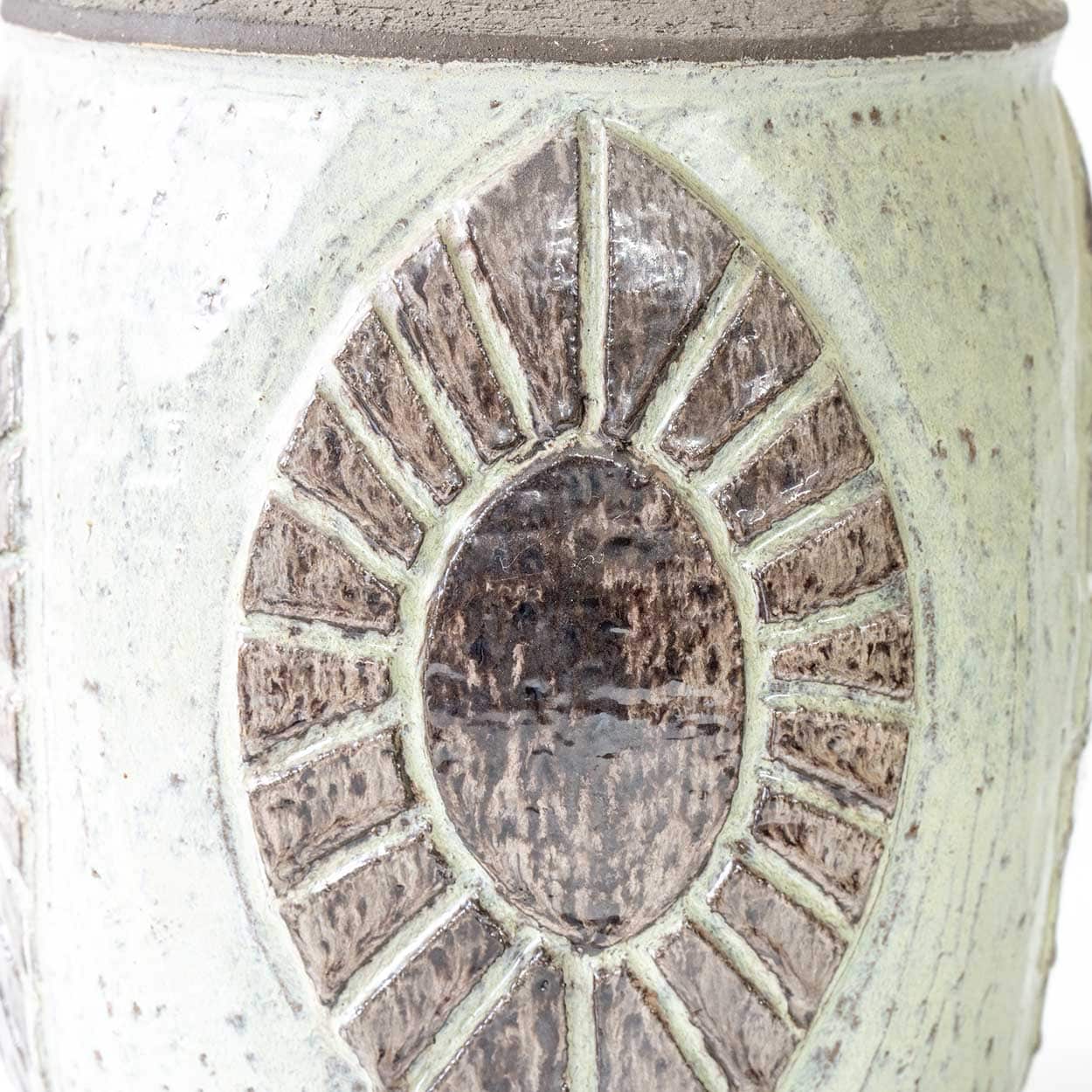 Chris Haslev Green Ceramic Lamp, Custom Neutral Lampshade by R. Houben