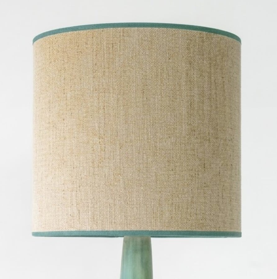 Green Ceramic Floor Table Lamp, Custom Matching Lampshade by R. Houben
