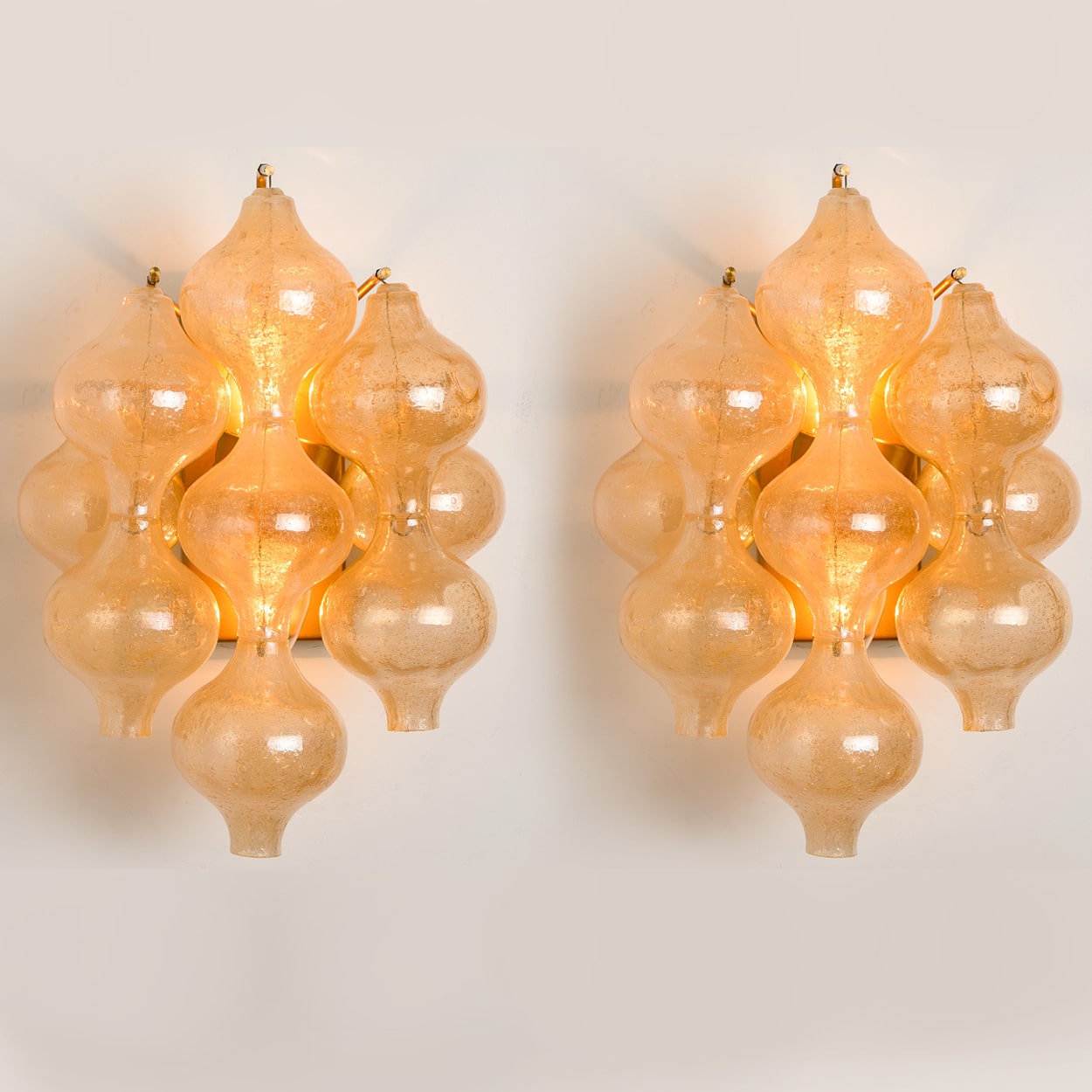 Pair of Amber Glass Tulipan Wall Lamps or Sconces by J.T. Kalmar, 1960s