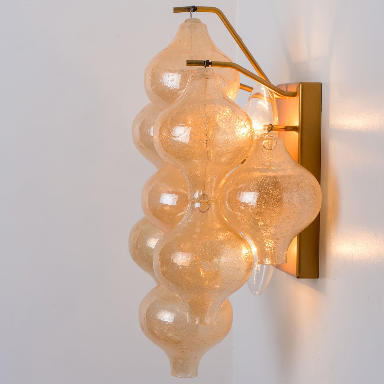 Pair of Amber Glass Tulipan Wall Lamps or Sconces by J.T. Kalmar, 1960s