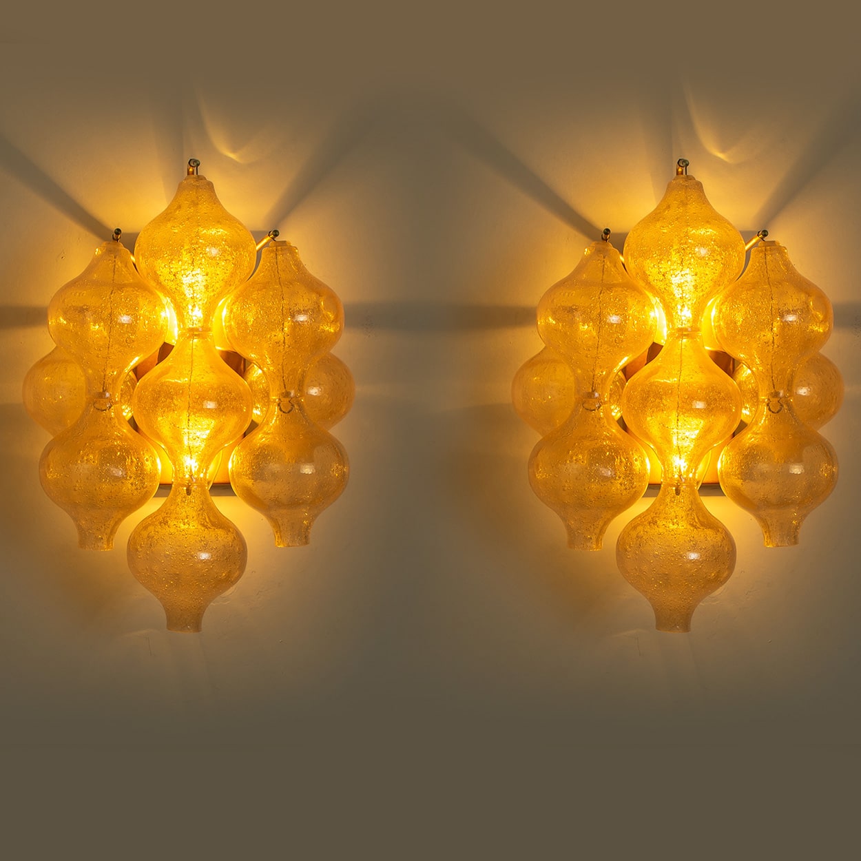 Pair of Amber Glass Tulipan Wall Lamps or Sconces by J.T. Kalmar, 1960s