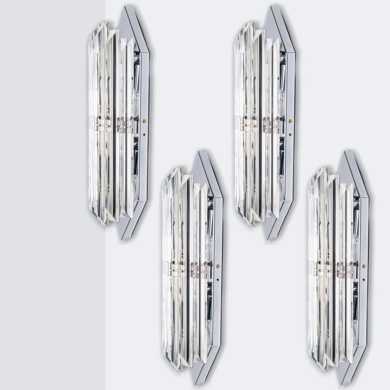 Several Wall Sconces with 6 Rods Clear Glass and Chrome, Italy