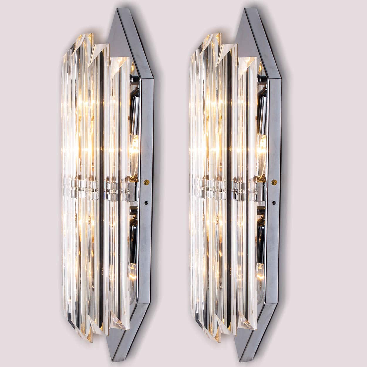 Several Wall Sconces with 6 Rods Clear Glass and Chrome, Italy