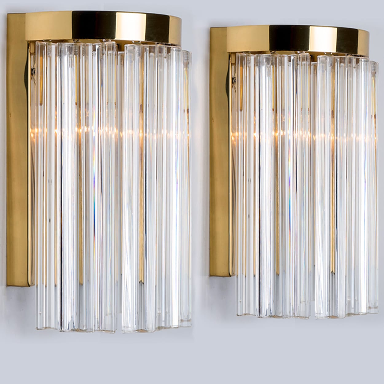 1 of the 10 Clear Gold Glass Brass Sconces in the style of Venini, Italy 1970