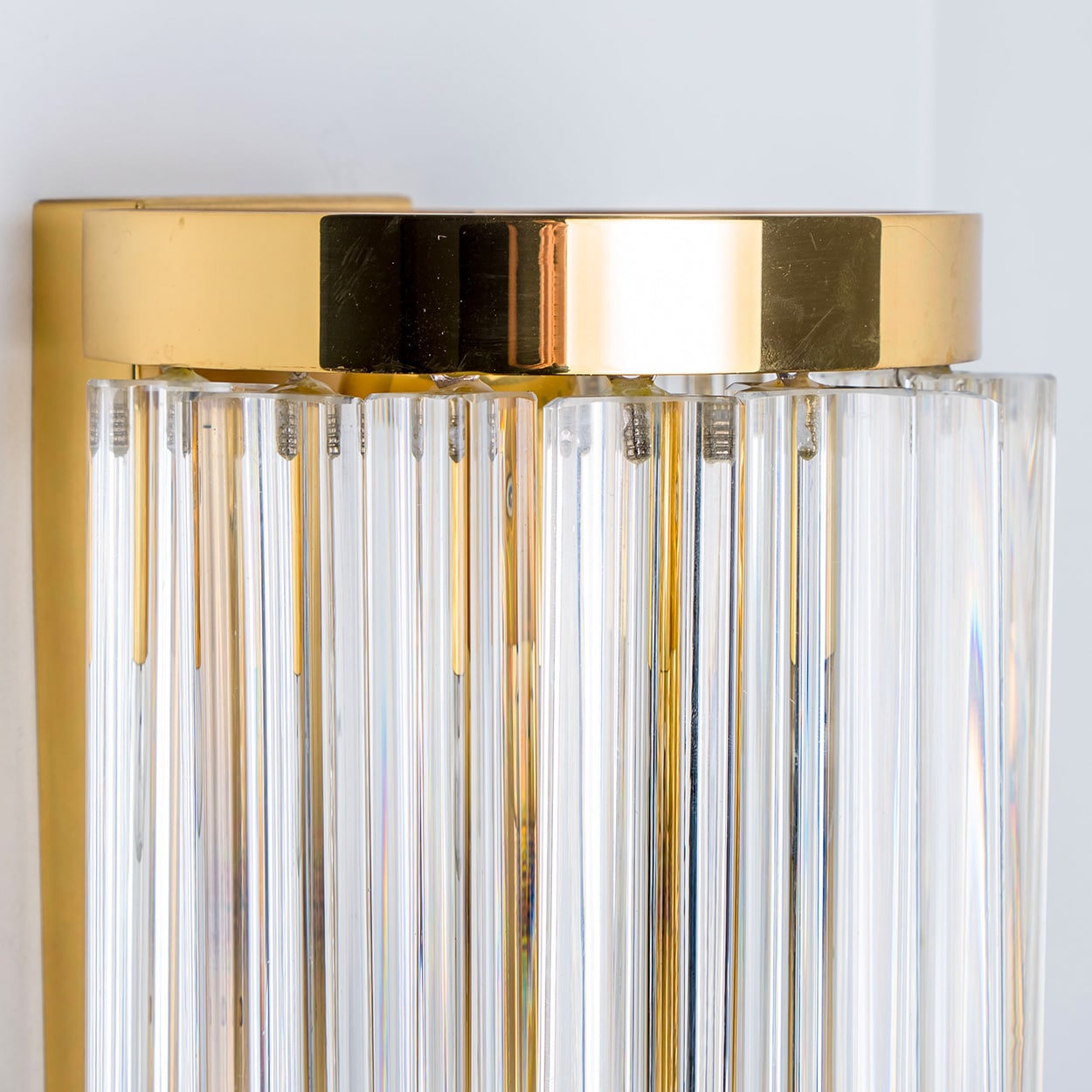 1 of the 10 Clear Gold Glass Brass Sconces in the style of Venini, Italy 1970