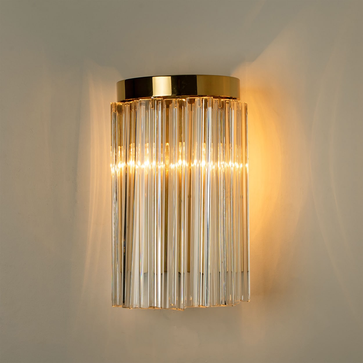 1 of the 10 Clear Gold Glass Brass Sconces in the style of Venini, Italy 1970