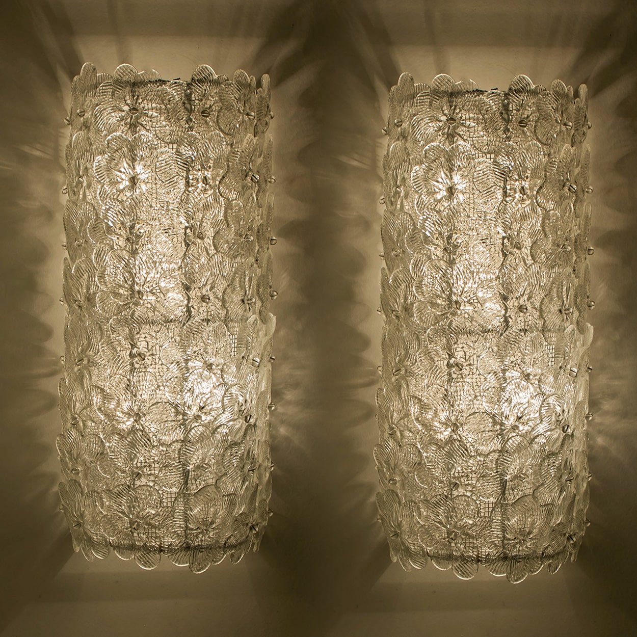 6 Large Murano Glass Floral Wall Lights, Italy