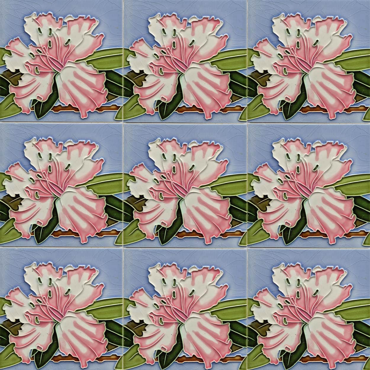 1 of the 40 Antique Art Nouveau Tiles Pink Flower, Gilliot Freres Hemiksen