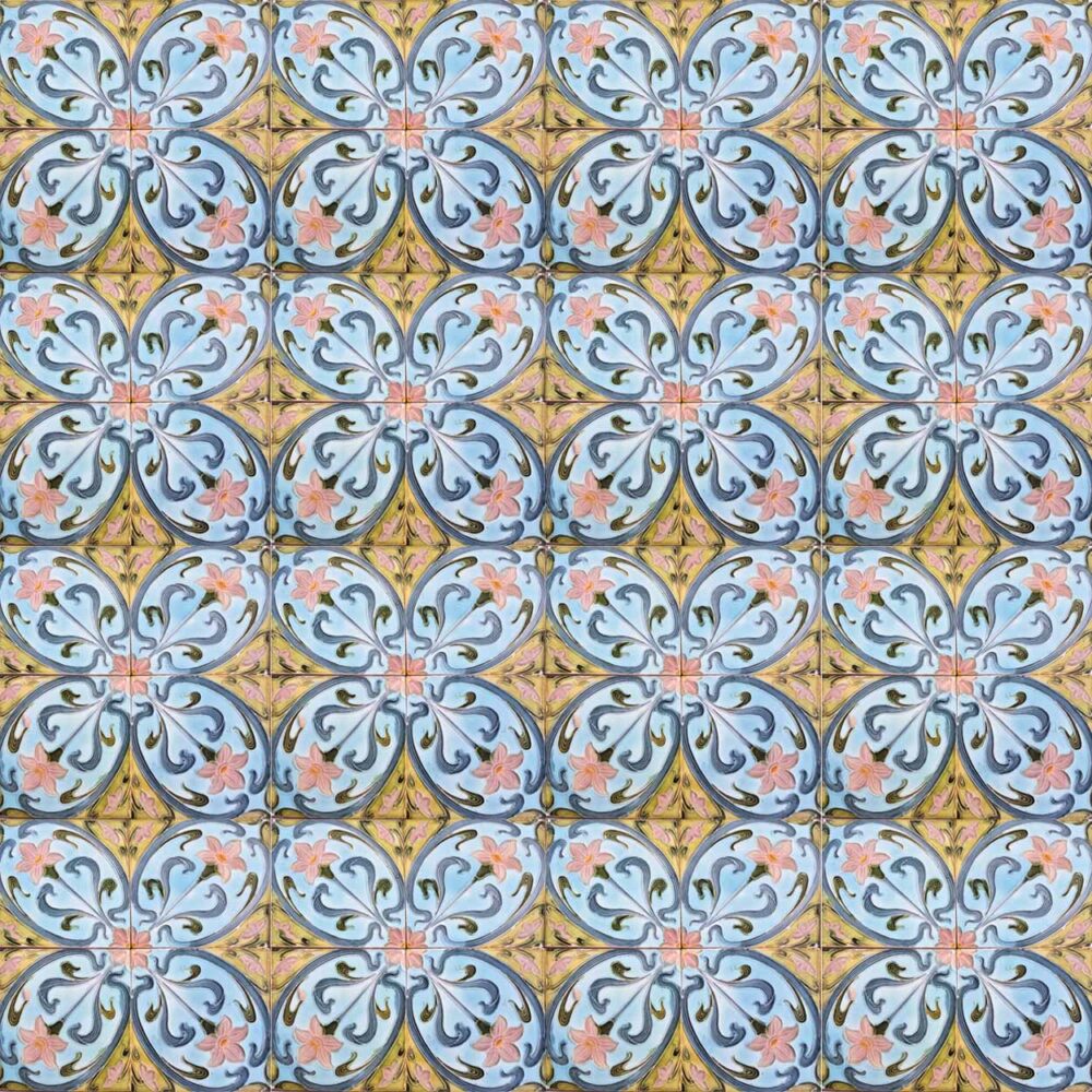 Set of 4 Art Deco Pink Blue Yellow Glazed Tiles by Le Glaive, 1930