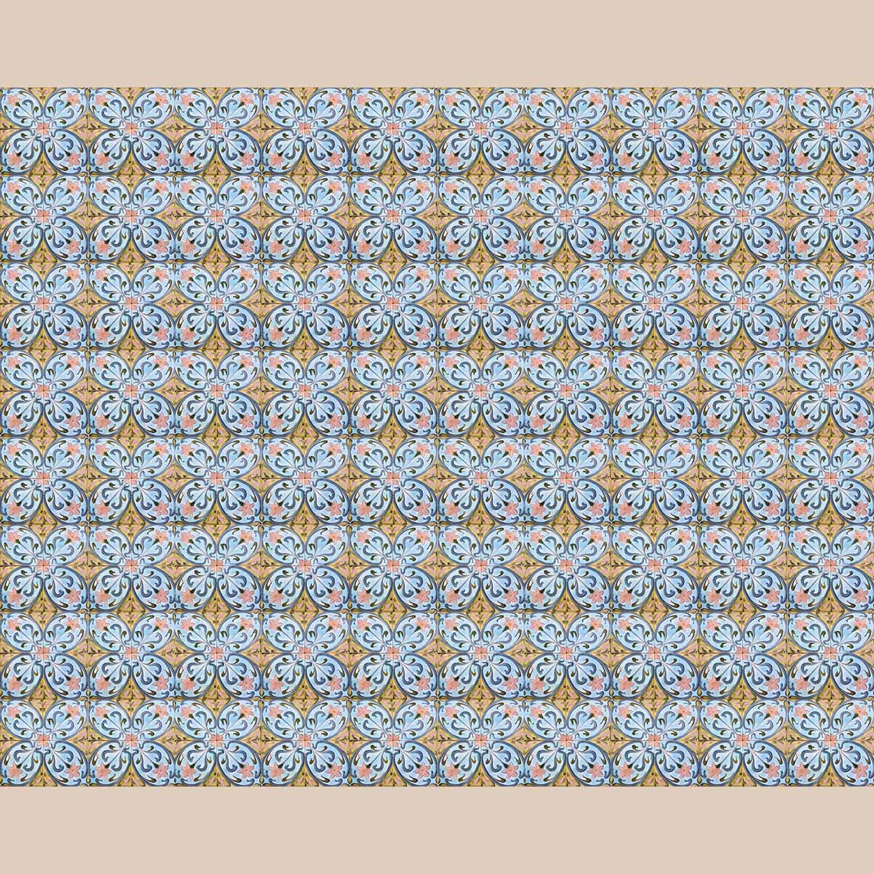 Set of 4 Art Deco Pink Blue Yellow Glazed Tiles by Le Glaive, 1930