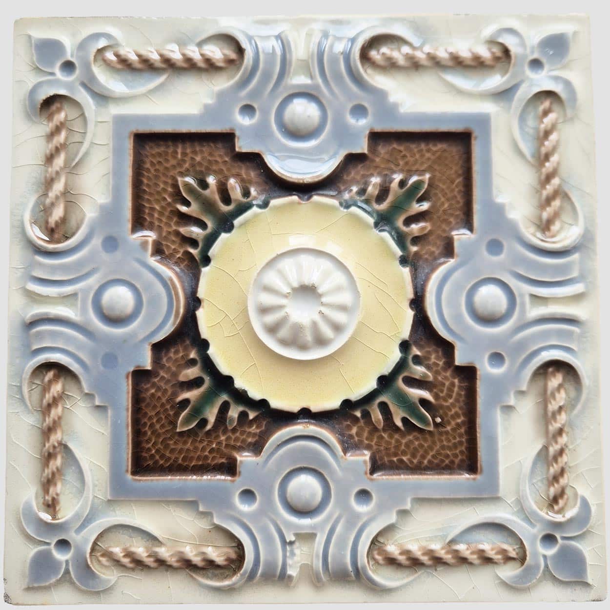 1 of the 25 Grey Blue Taupe Colored Glazed Tiles, Gilliot Freres Hemiksem