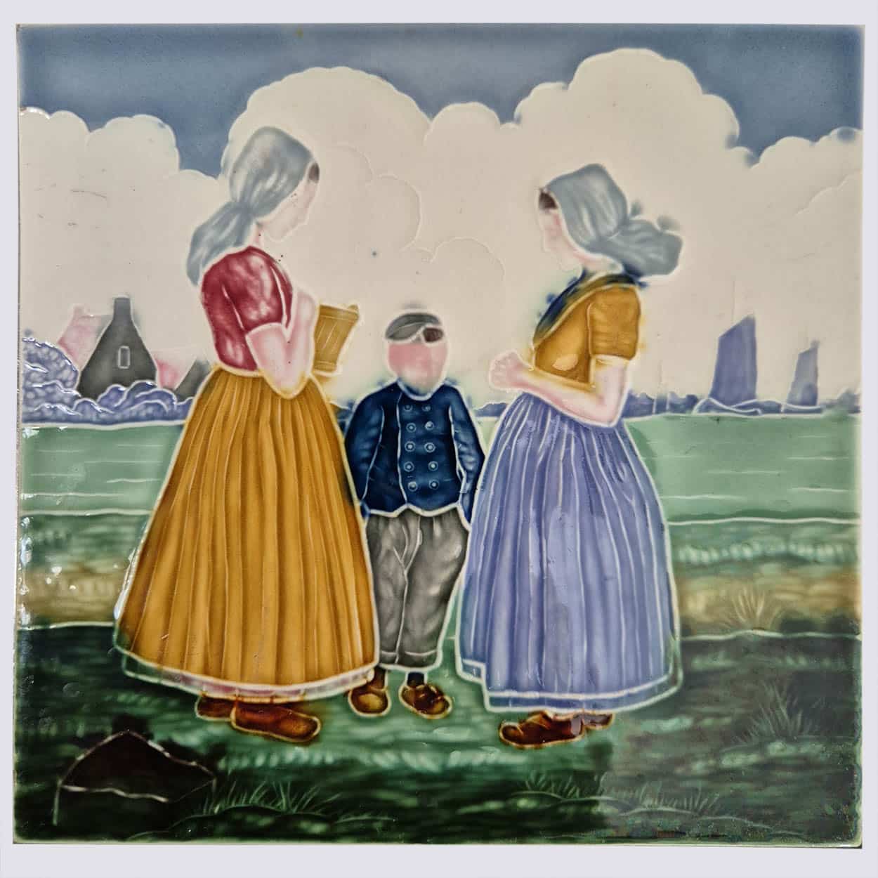 Set of 4 Tiles with Farmers, by S.A. Faienceries de Bouffioulx, 1930s