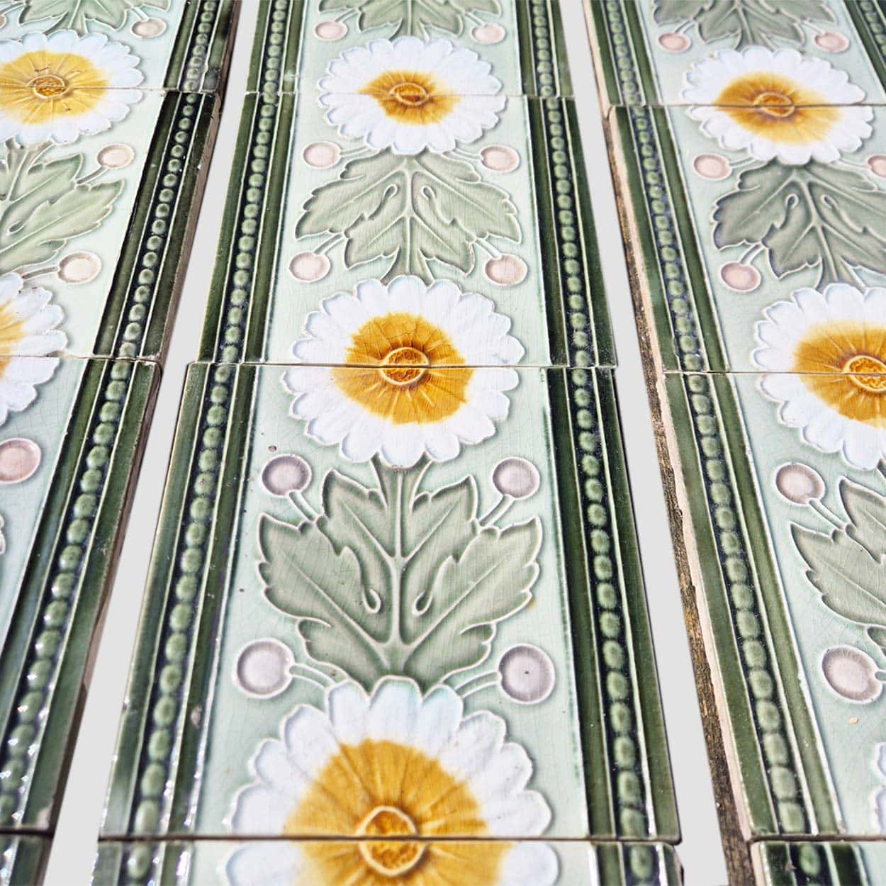 1 of the 55 Green White Tiles with Yellow Flower Pattern, Maison Helman