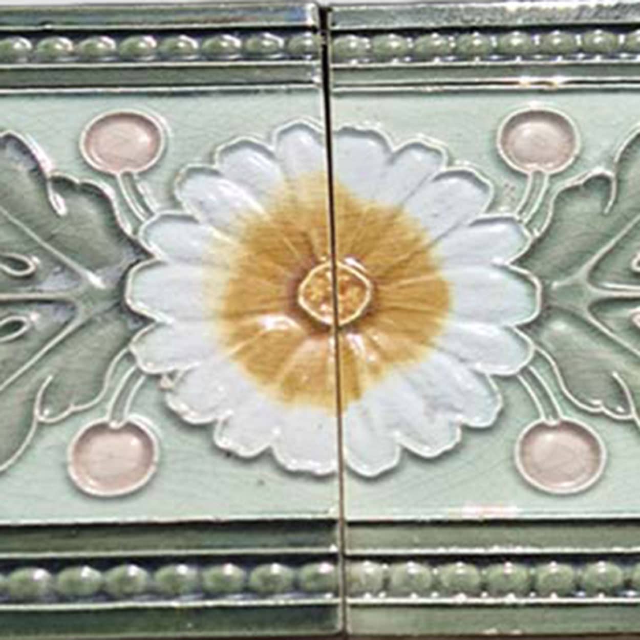 1 of the 55 Green White Tiles with Yellow Flower Pattern, Maison Helman
