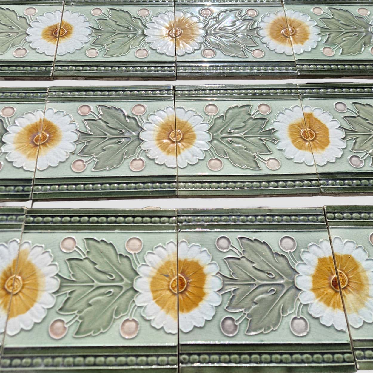 1 of the 55 Green White Tiles with Yellow Flower Pattern, Maison Helman