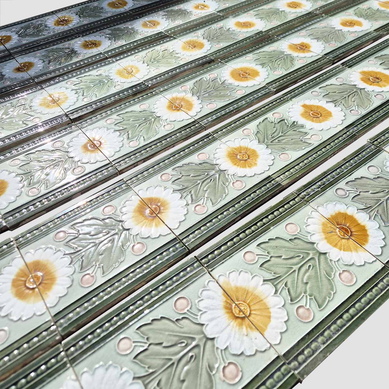 1 of the 55 Green White Tiles with Yellow Flower Pattern, Maison Helman