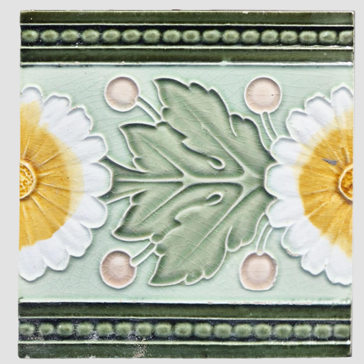 1 of the 55 Green White Tiles with Yellow Flower Pattern, Maison Helman