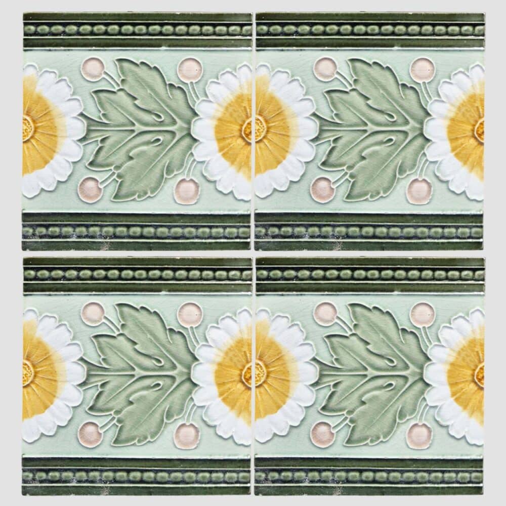 1 of the 55 Green White Tiles with Yellow Flower Pattern, Maison Helman