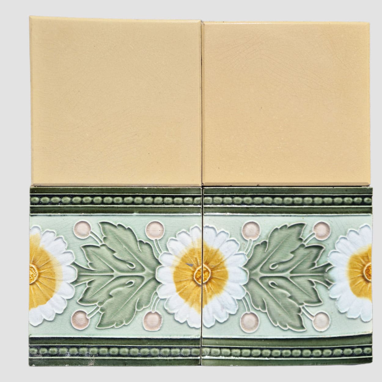 1 of the 55 Green White Tiles with Yellow Flower Pattern, Maison Helman