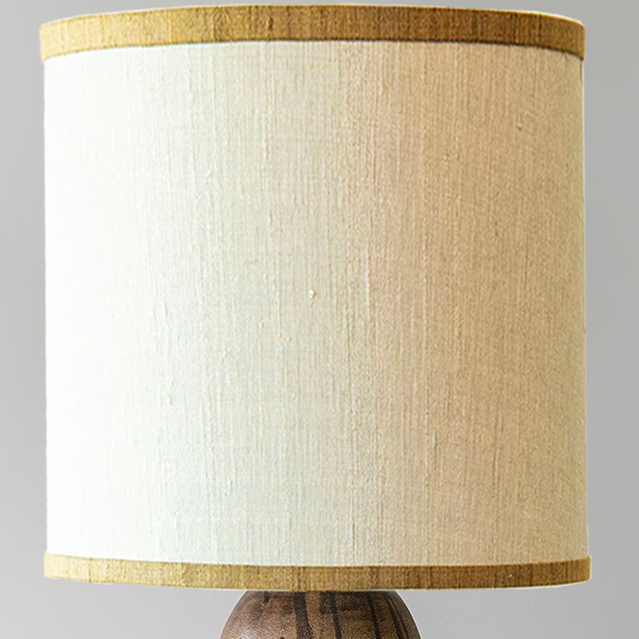 Brown Striped Ceramic Table Lamp, Custom Made Silk Lampshade by R. Houben