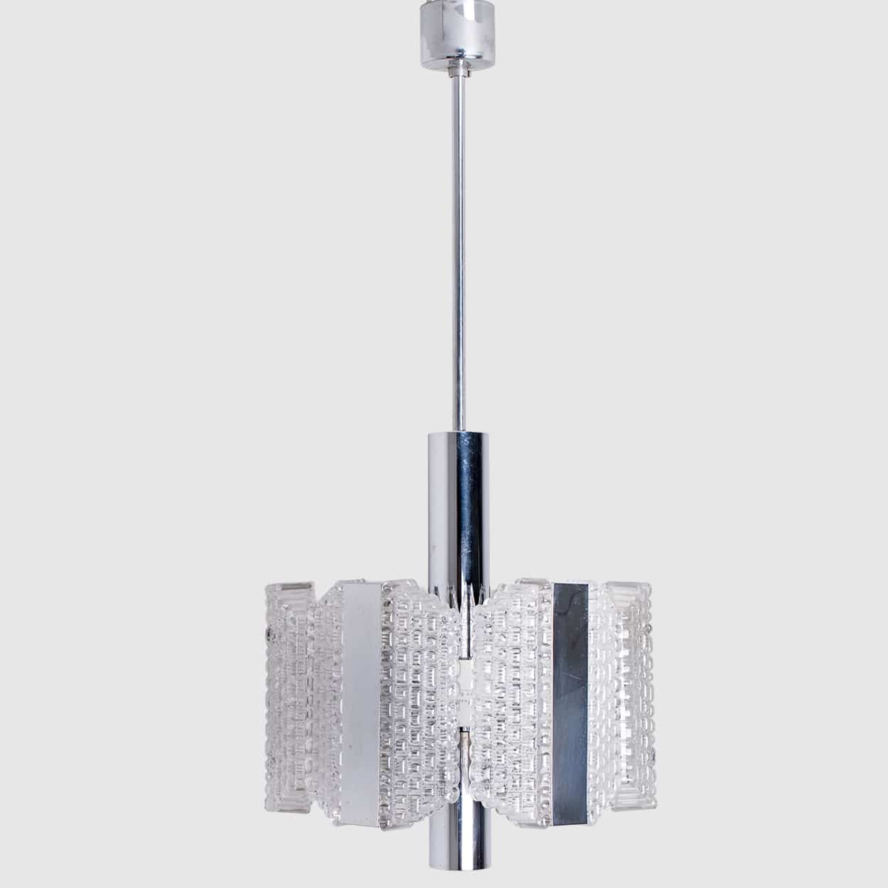 1 of the 2 Clear Ribbed Glass Pendant Lamps by Kaiser Leuchten, Germany