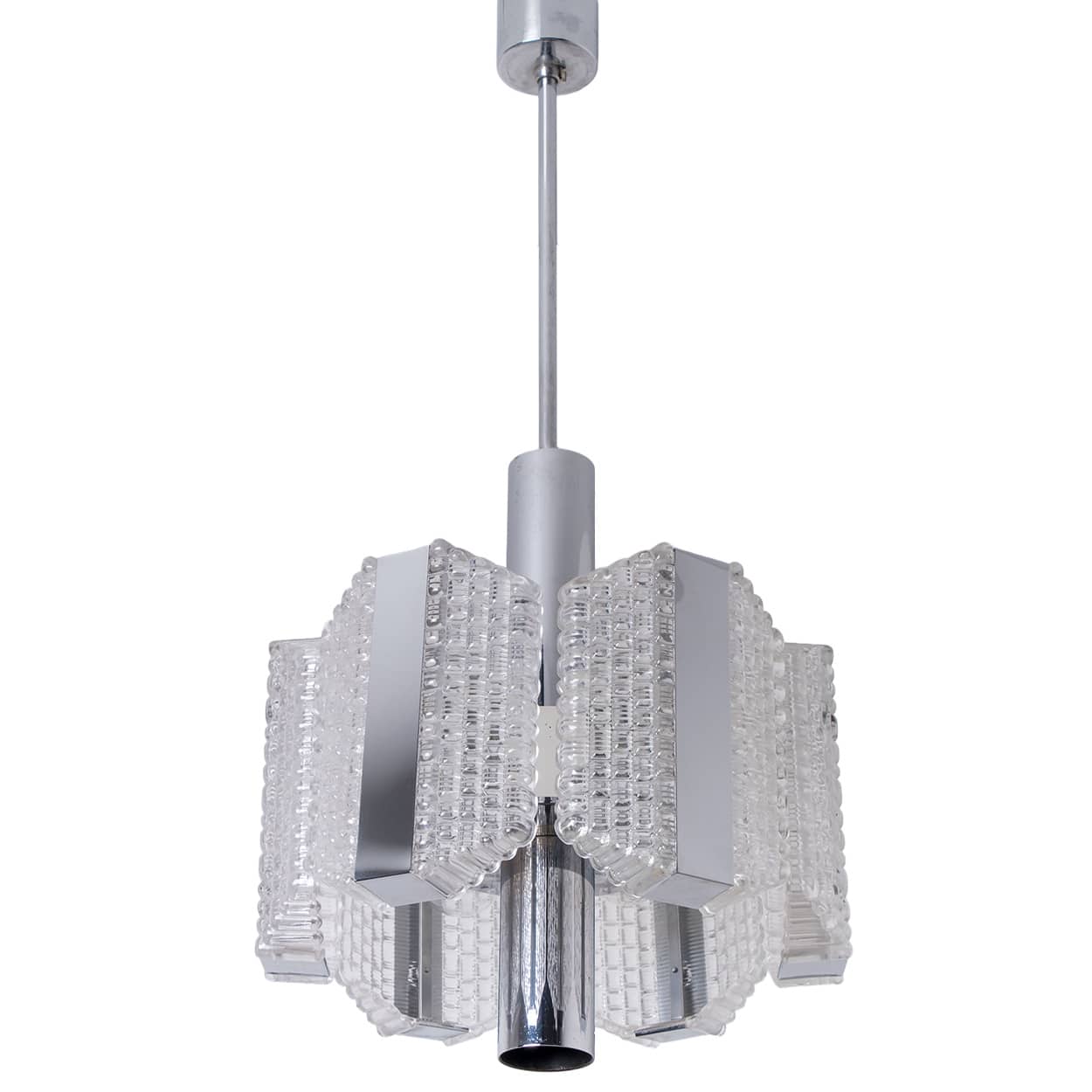 1 of the 2 Clear Ribbed Glass Pendant Lamps by Kaiser Leuchten, Germany