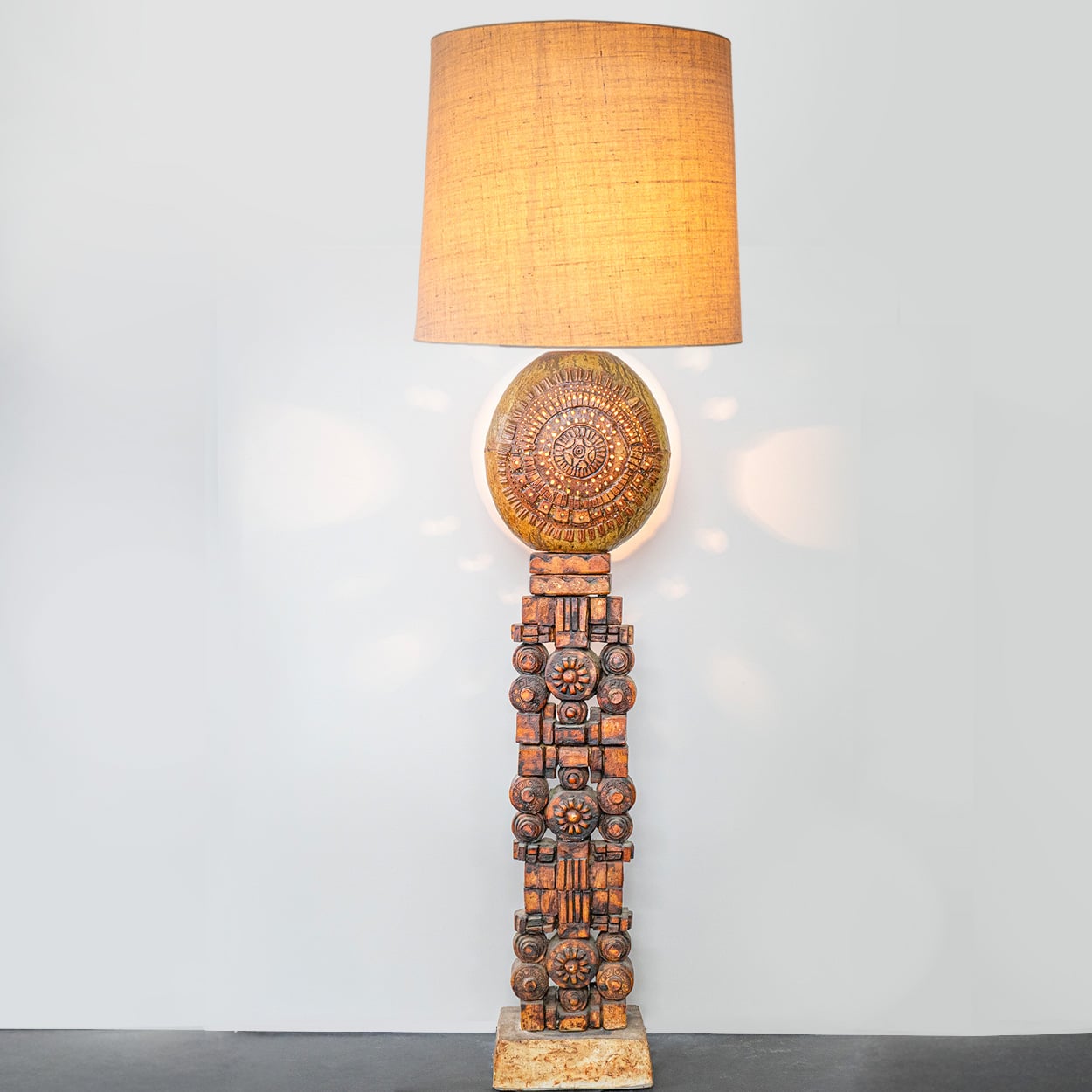 Ceramic Floor Lamp by B. Rooke, Custom Made Lampshade by R. Houben