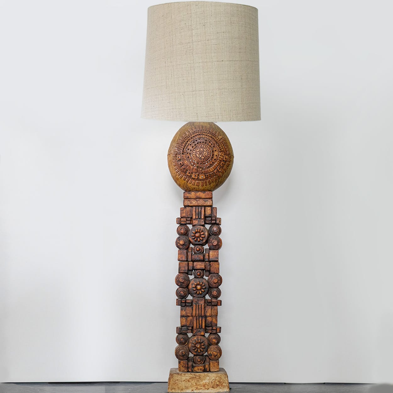 Ceramic Floor Lamp by B. Rooke, Custom Made Lampshade by R. Houben