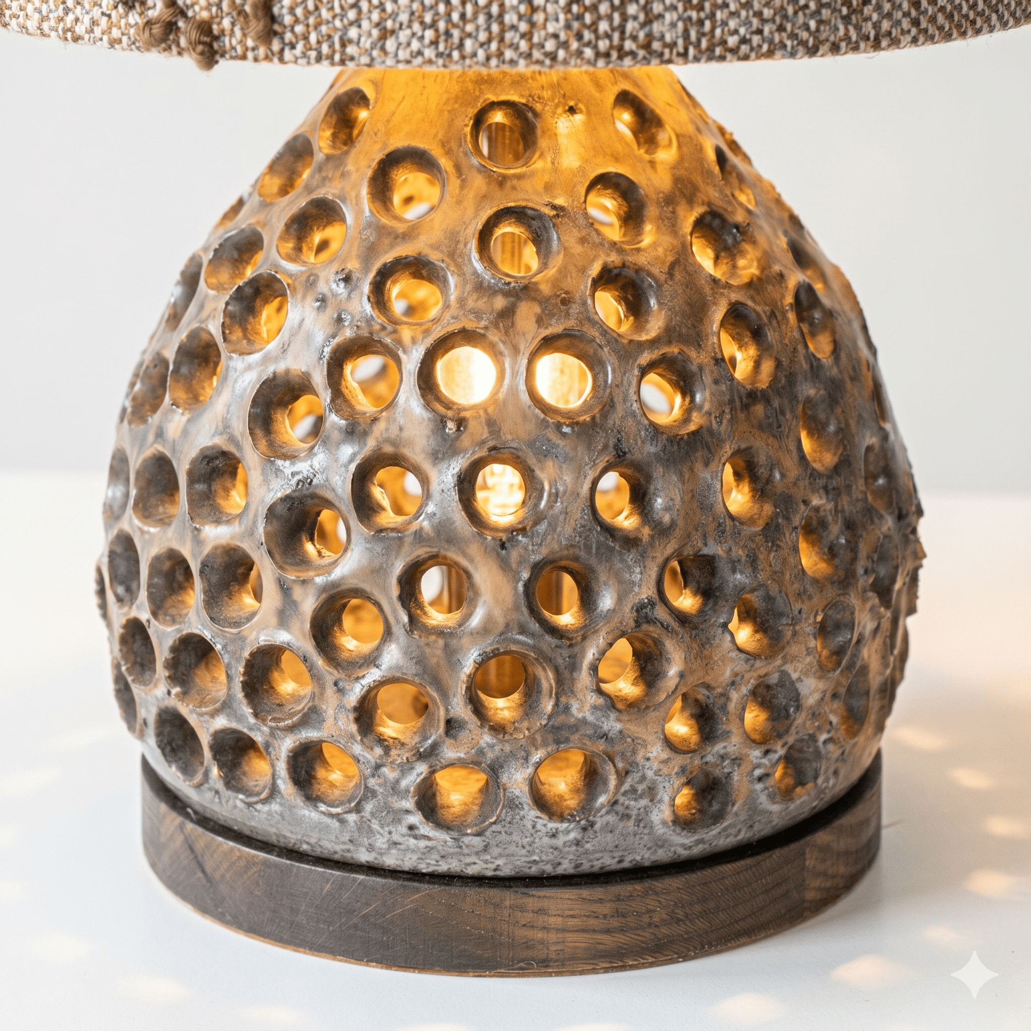 Løvemose Ceramic Floor Table Lamp, Custom Made Emboidered Lampshade by R. Houben