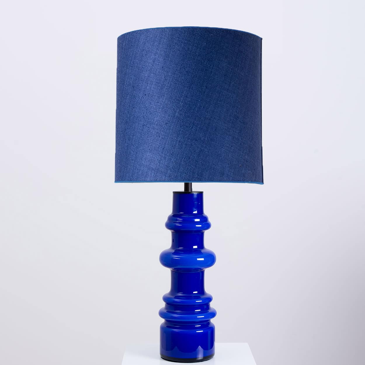 1 of the 2 Holmegaard Indigo Ceramic Lamps, Custom Blue Lampshades by R. Houben