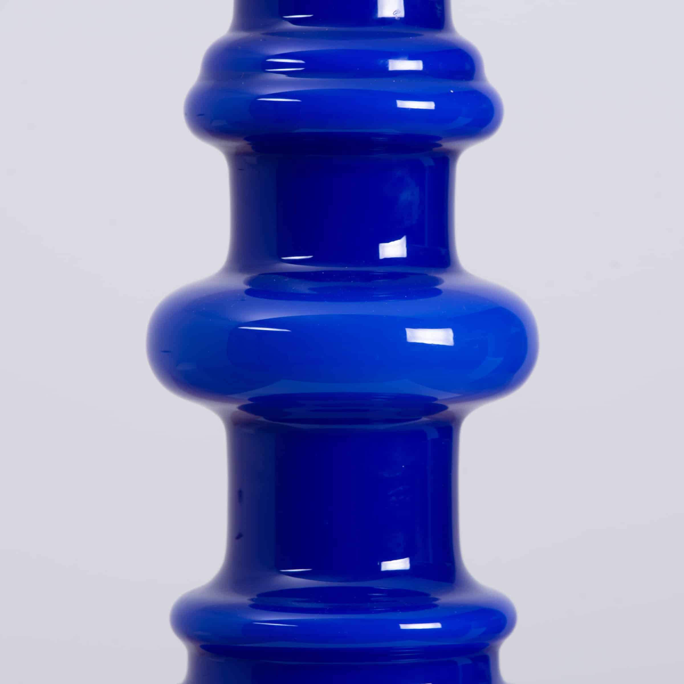 1 of the 2 Holmegaard Indigo Ceramic Lamps, Custom Tall Blue Shades by R. Houben