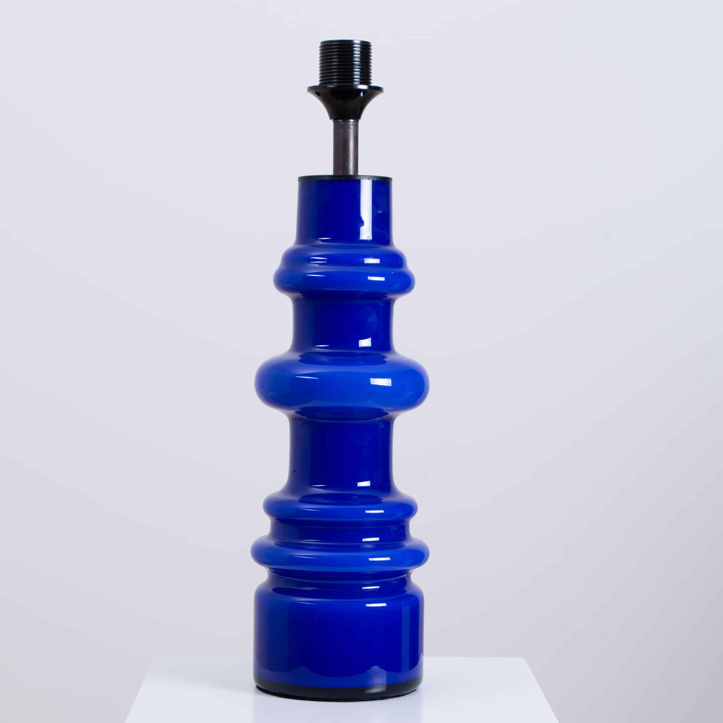 1 of the 2 Holmegaard Indigo Ceramic Lamps, Custom Tall Blue Shades by R. Houben