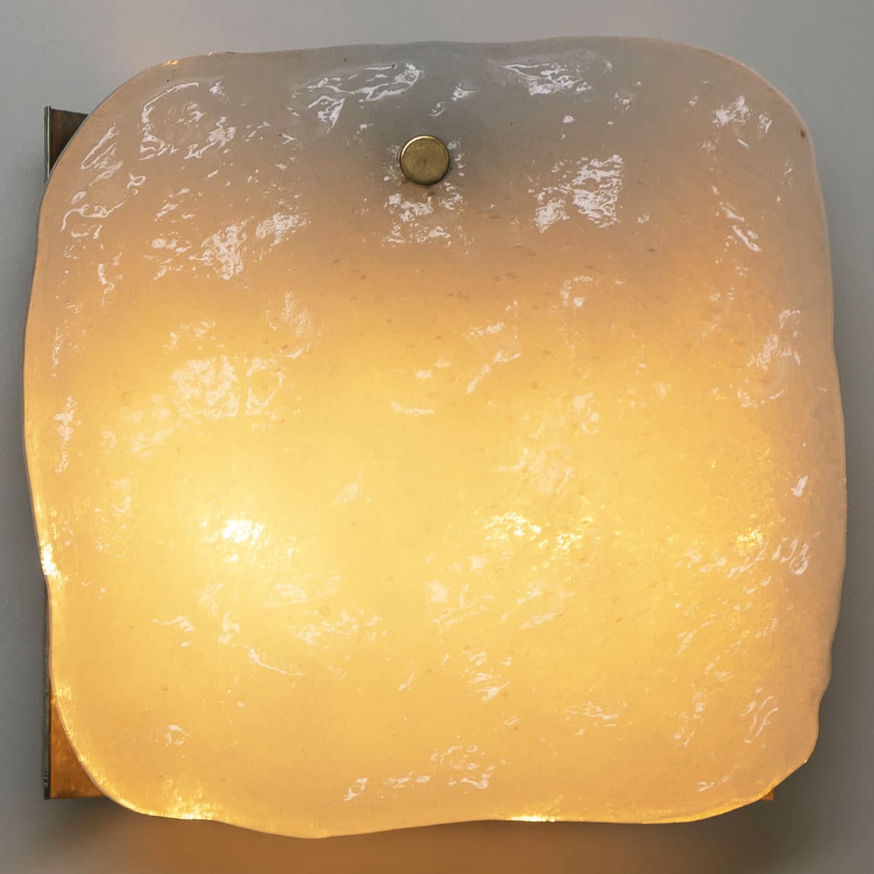 1 of the 6 Textured Ice glass Brass Wall Lights, Kalmar 1970s