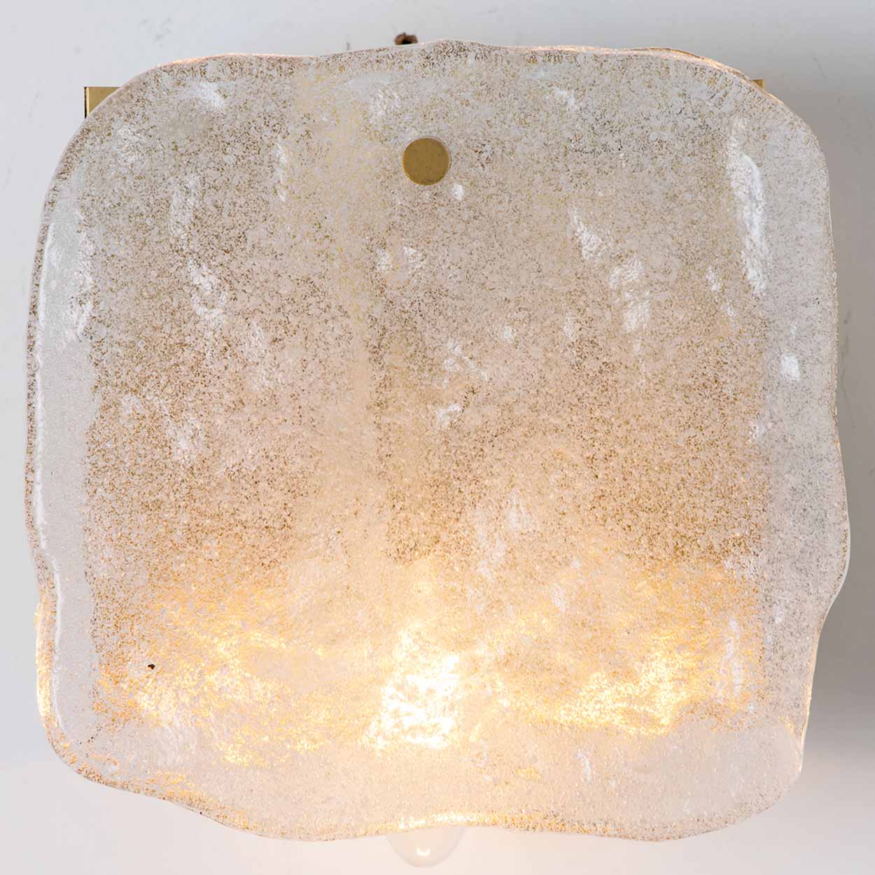 1 of the 6 Textured Ice glass Brass Wall Lights, Kalmar 1970s