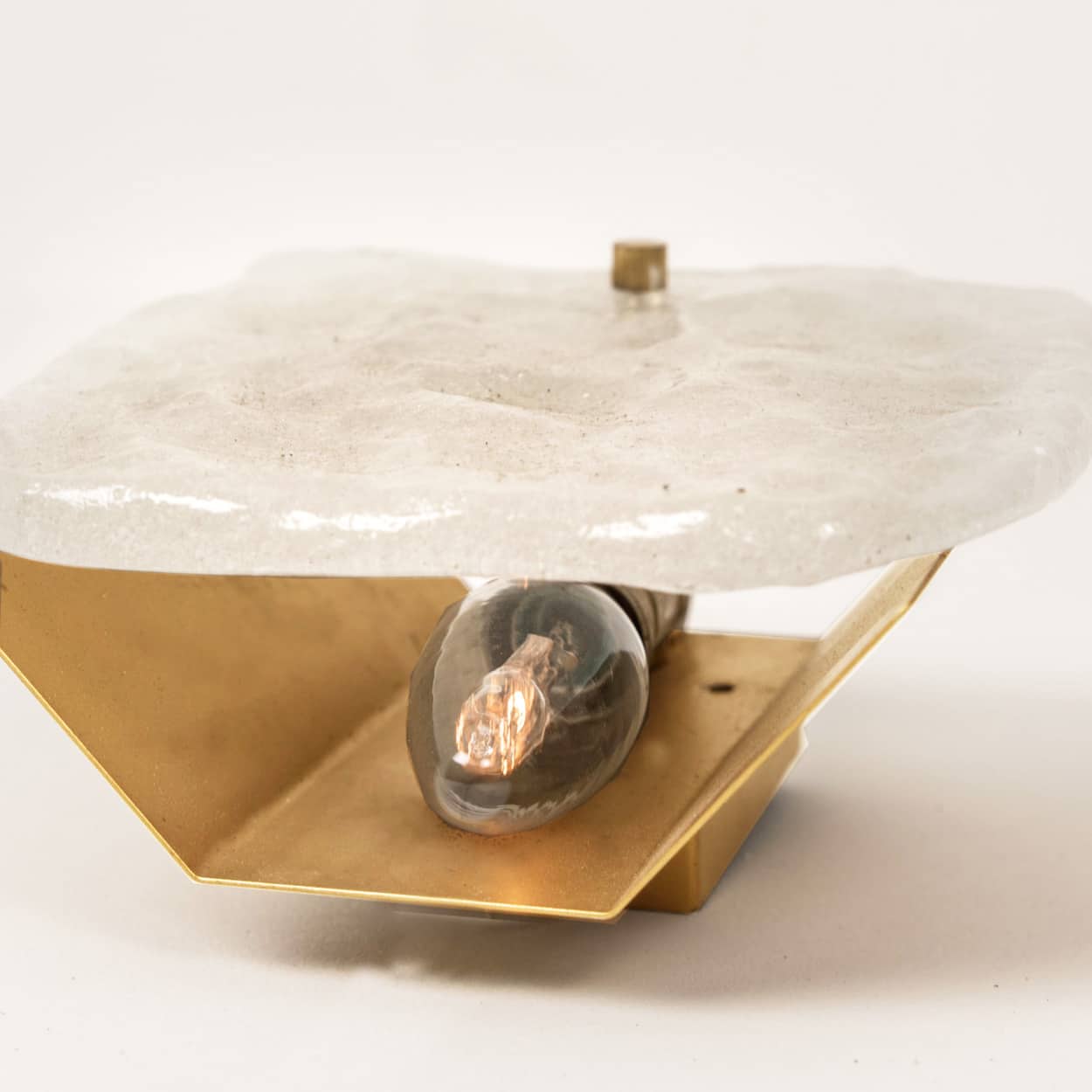 1 of the 6 Textured Ice glass Brass Wall Lights, Kalmar 1970s