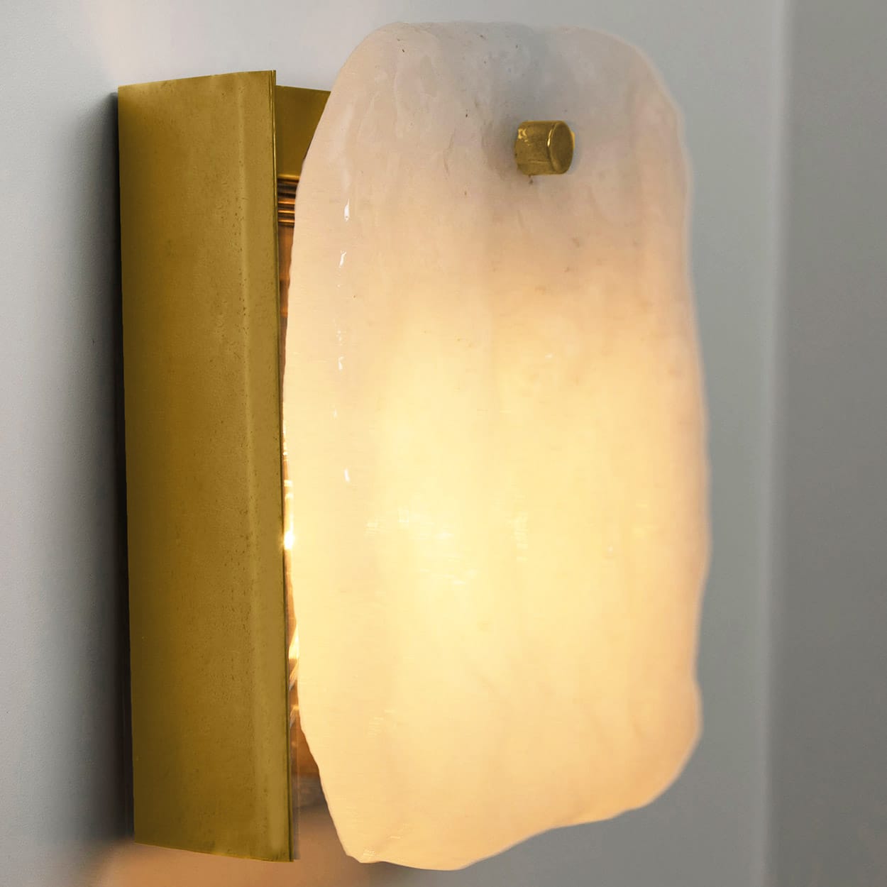 1 of the 6 Textured Ice glass Brass Wall Lights, Kalmar 1970s