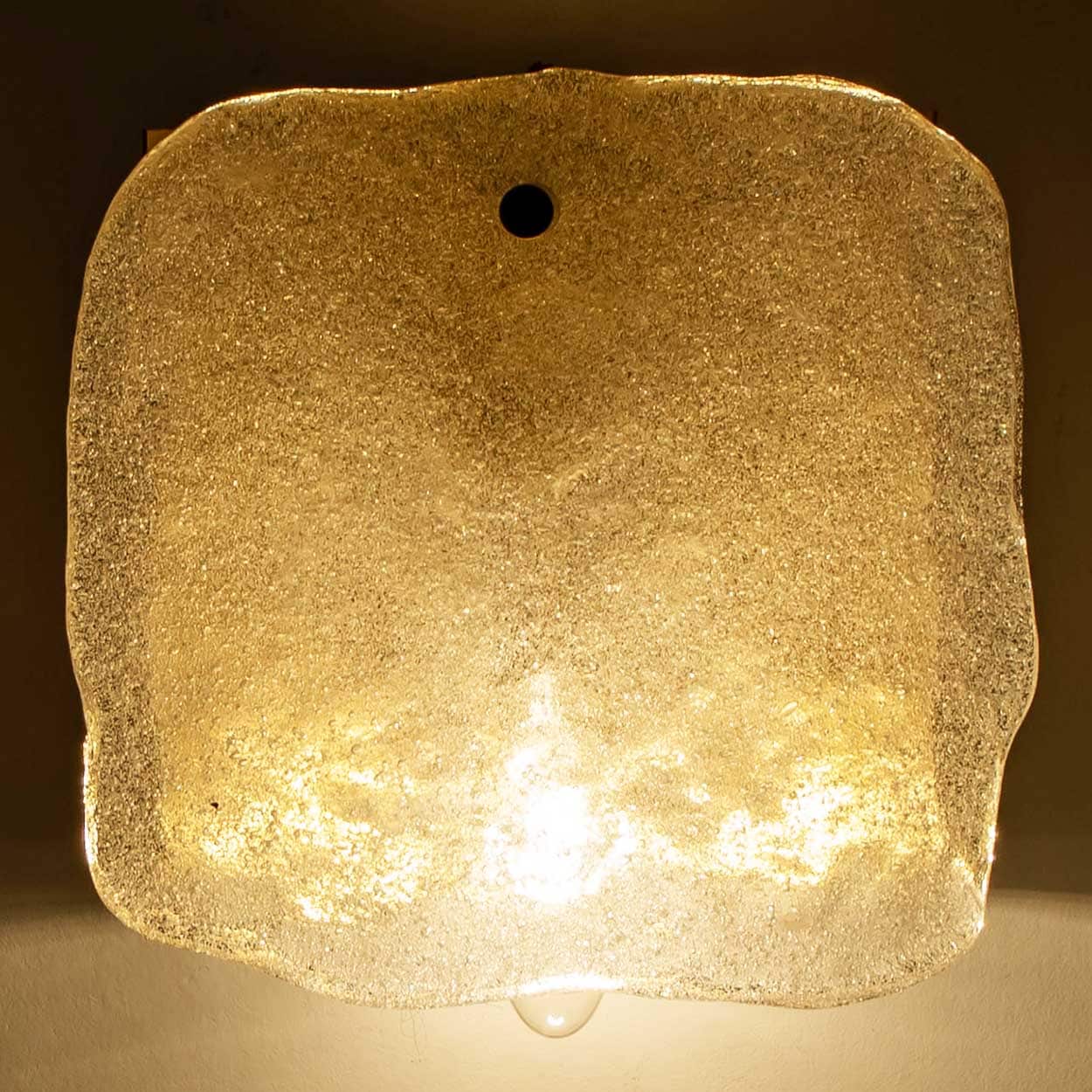 1 of the 6 Textured Ice glass Brass Wall Lights, Kalmar 1970s