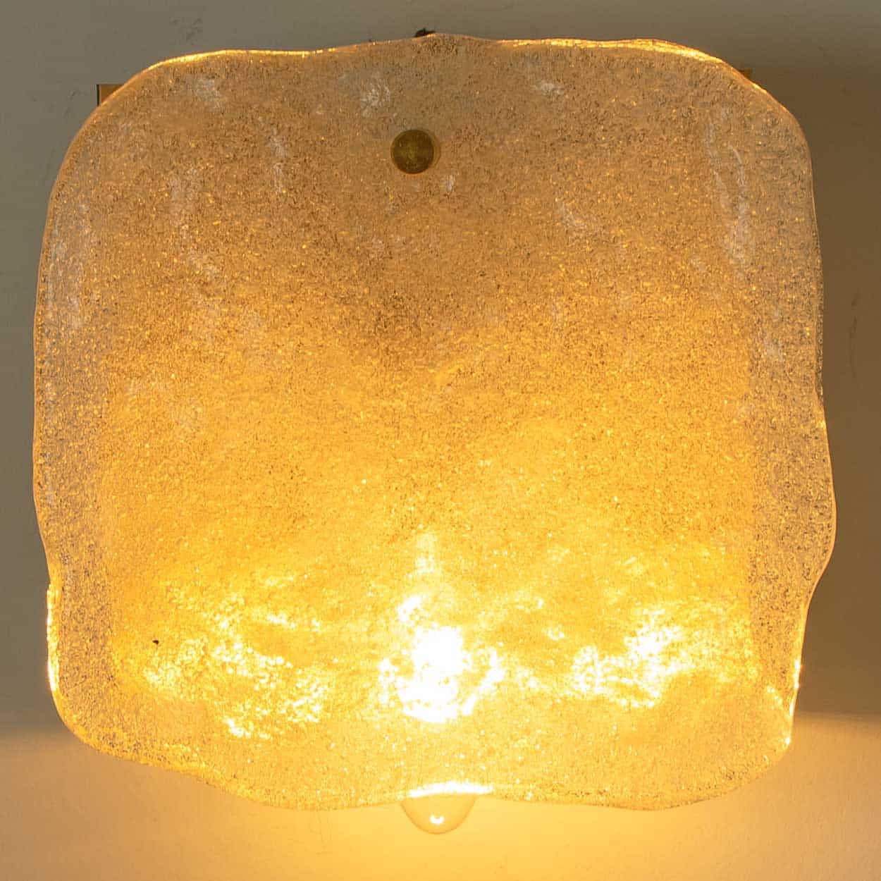 1 of the 6 Textured Ice glass Brass Wall Lights, Kalmar 1970s