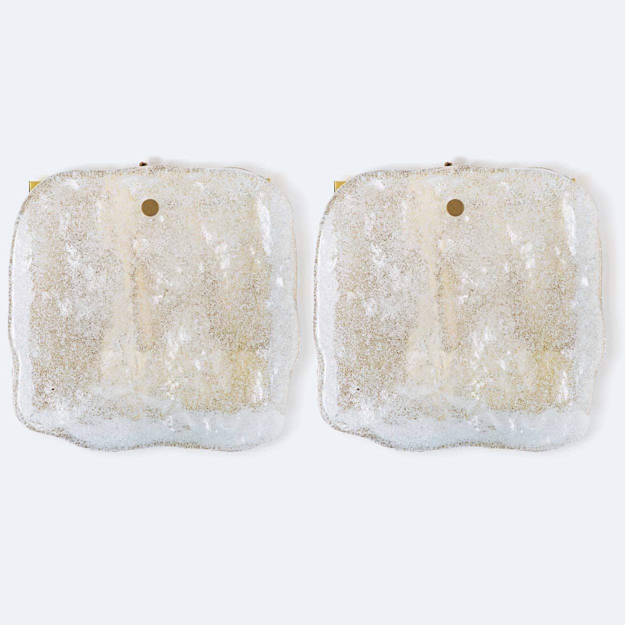 1 of the 6 Textured Ice glass Brass Wall Lights, Kalmar 1970s