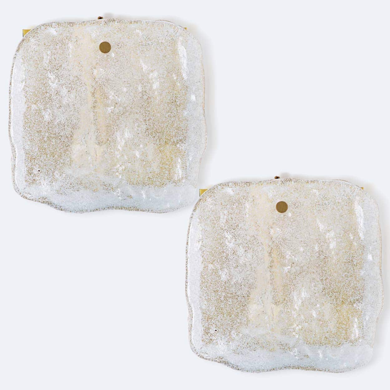 1 of the 6 Textured Ice glass Brass Wall Lights, Kalmar 1970s