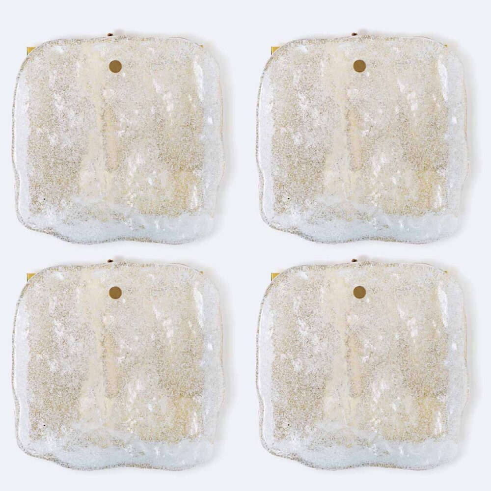 1 of the 6 Textured Ice glass Brass Wall Lights, Kalmar 1970s