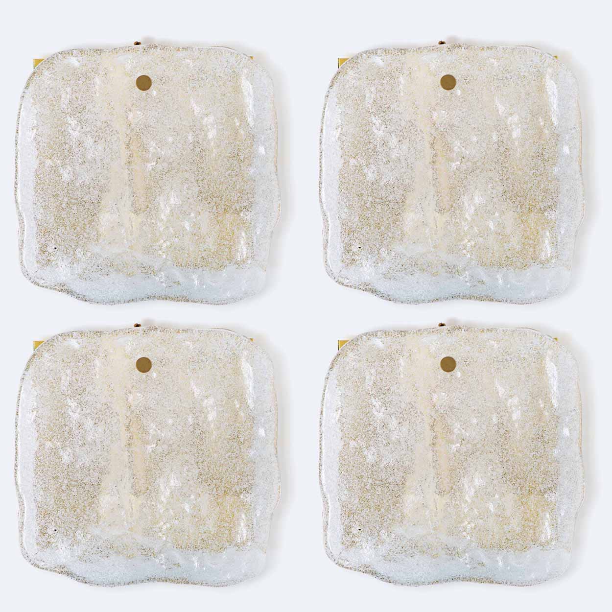 1 of the 6 Textured Ice glass Brass Wall Lights, Kalmar 1970s