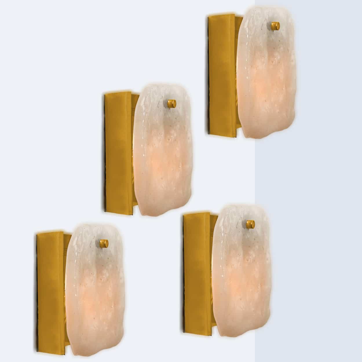 1 of the 6 Textured Ice glass Brass Wall Lights, Kalmar 1970s