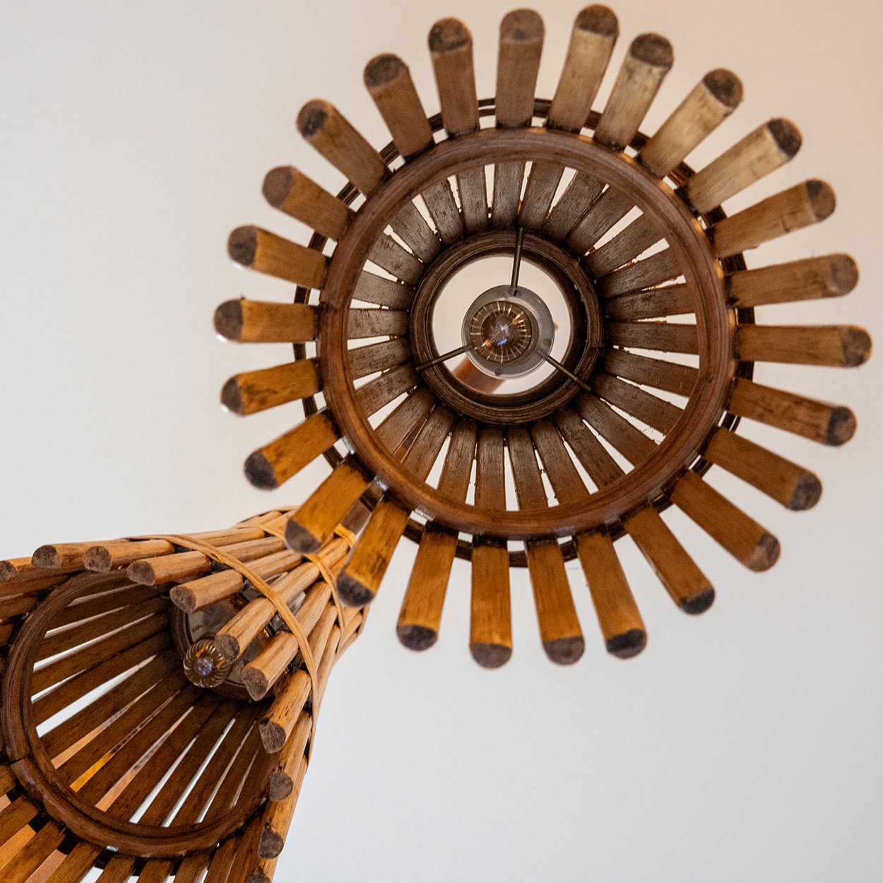 Magnificent Extra Large Rotan Rattan and Brass Chandelier, Handwoven