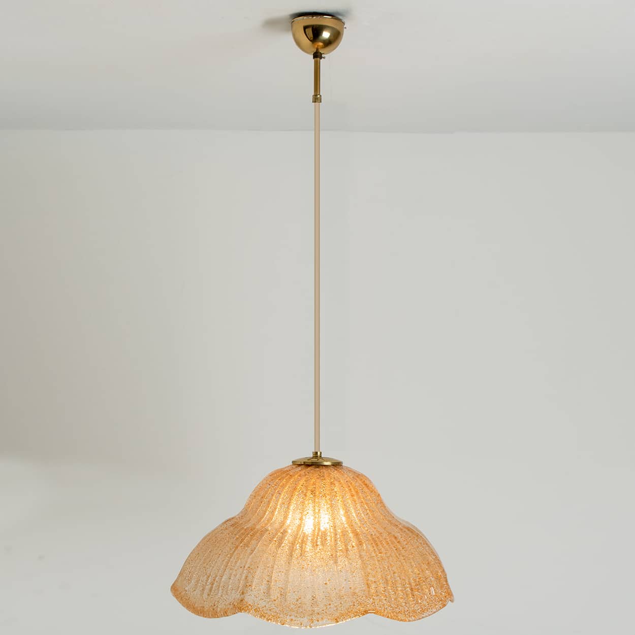 Mazzega Flower Bulb Amber Speckled Glass Chandelier, Italy, 1970