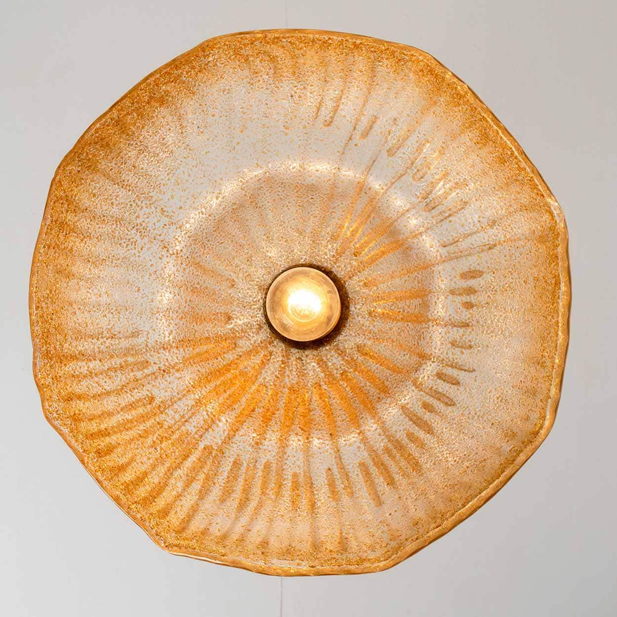 Mazzega Flower Bulb Amber Speckled Glass Chandelier, Italy, 1970