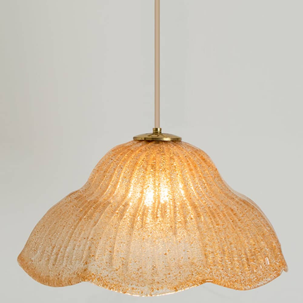 Mazzega Flower Bulb Amber Speckled Glass Chandelier, Italy, 1970
