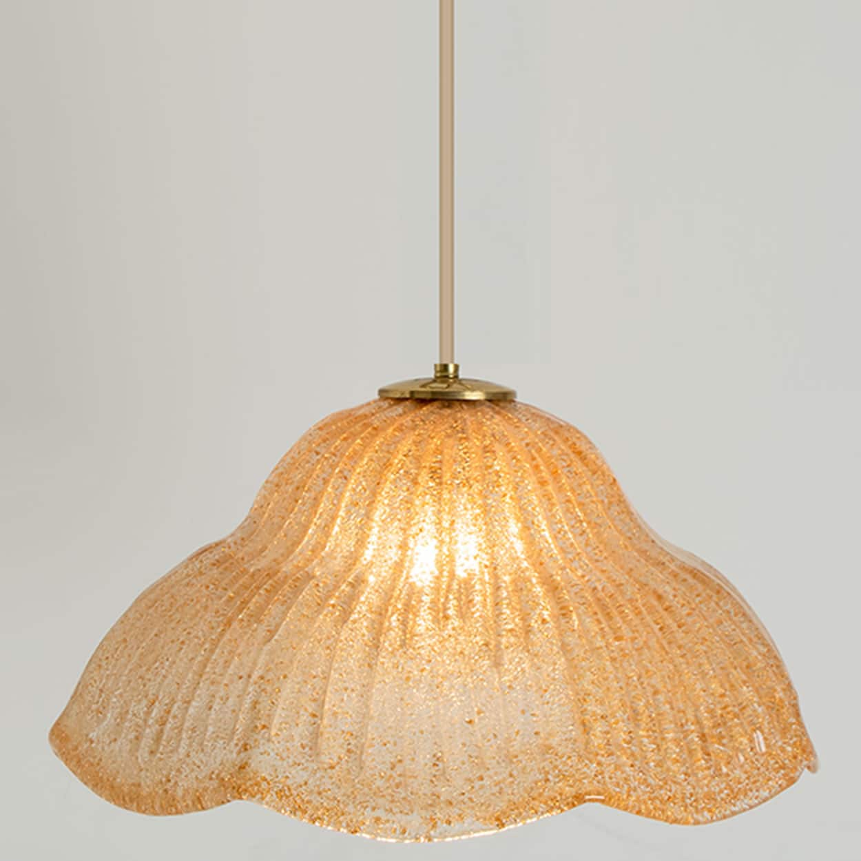 Mazzega Flower Bulb Amber Speckled Glass Chandelier, Italy, 1970