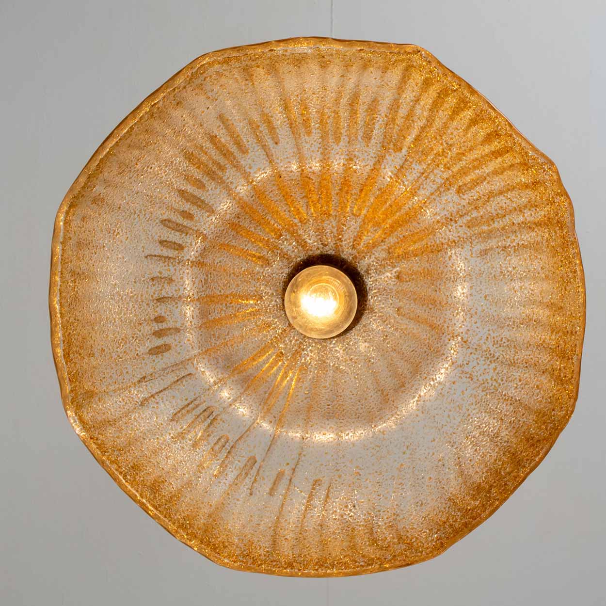 Mazzega Flower Bulb Amber Speckled Glass Chandelier, Italy, 1970