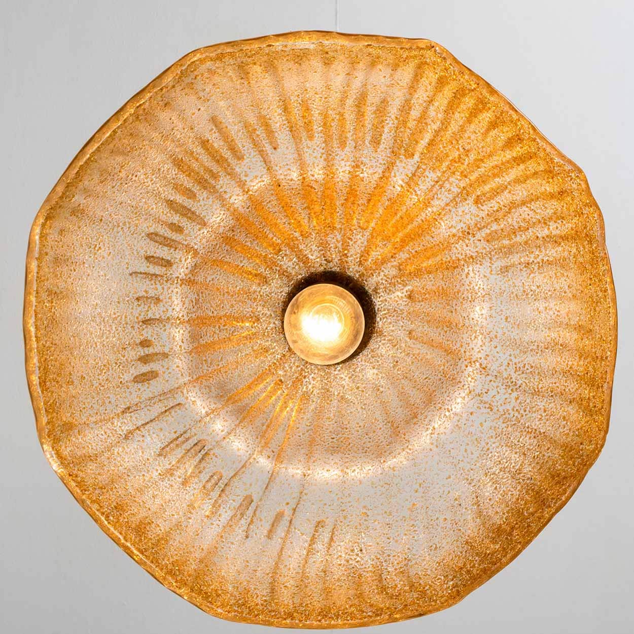 Mazzega Flower Bulb Amber Speckled Glass Chandelier, Italy, 1970